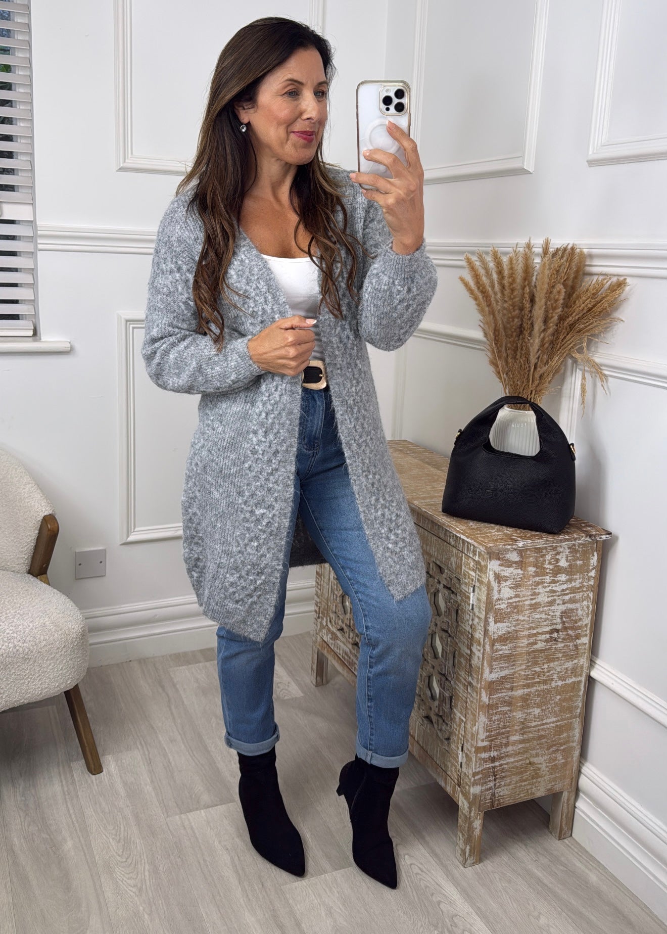 Gemma Grey Textured Knit Cardigan