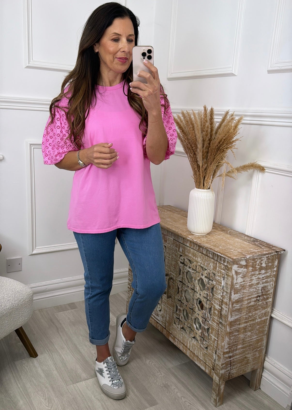 Millie Fuchsia Broderie Sleeve Top