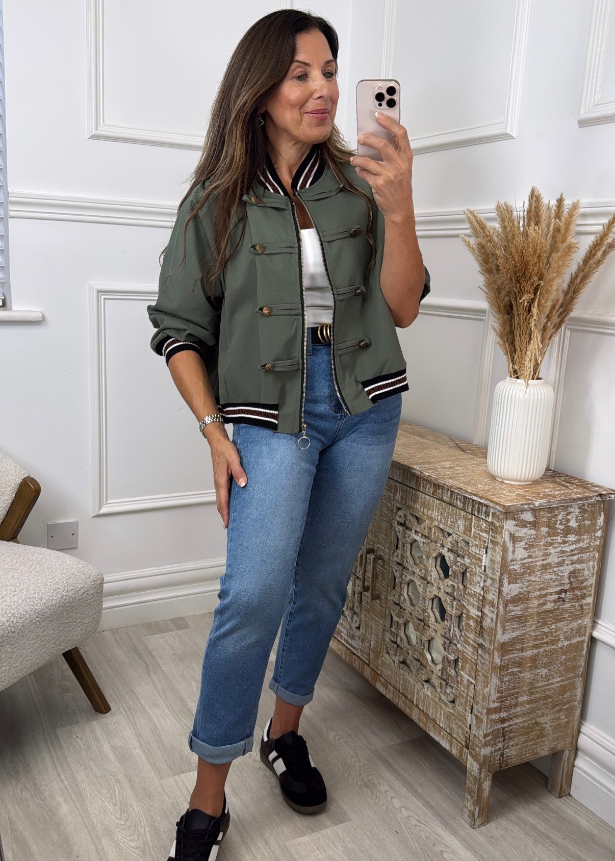Gwen Khaki Zip Detailed Jacket
