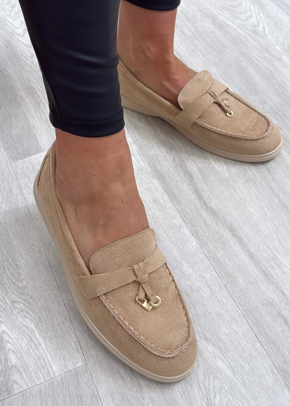 Leticia Beige Suede Loafers