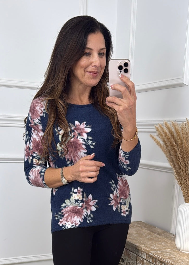 Mia Navy Flower Top