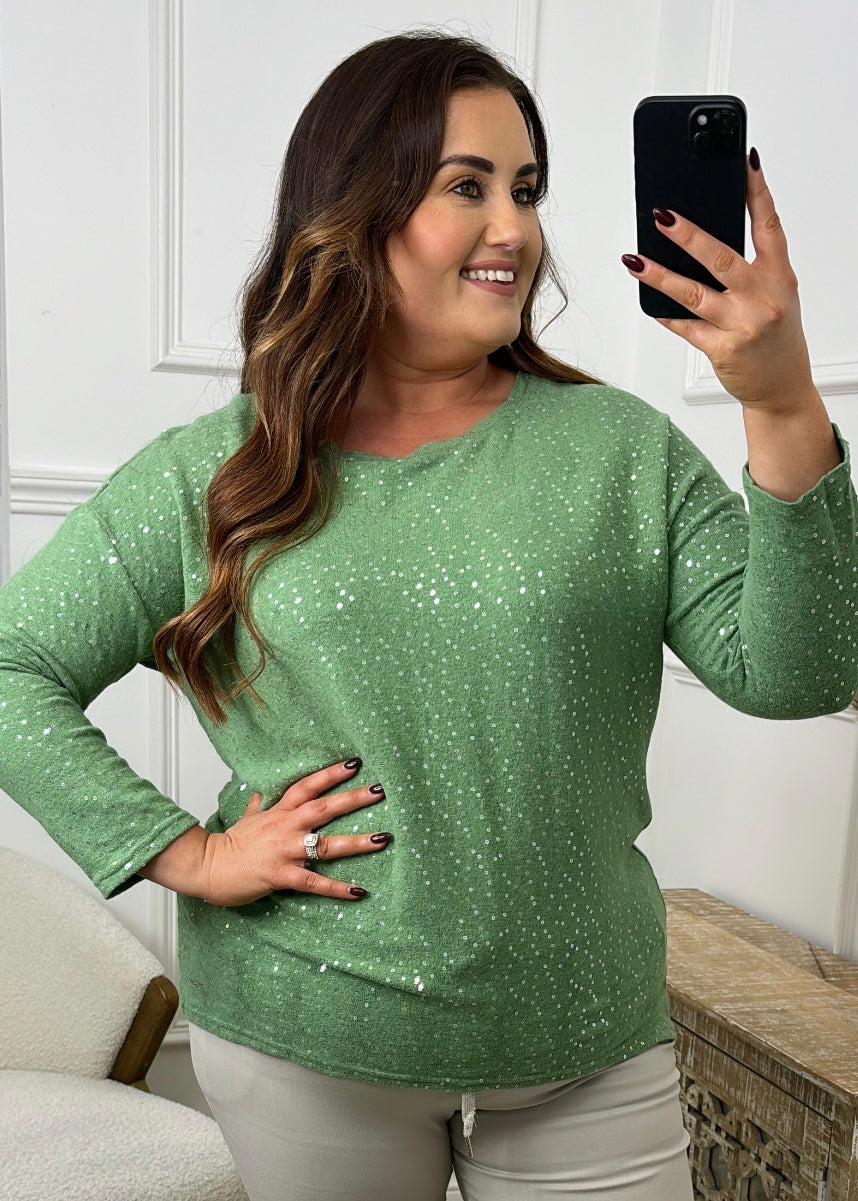 Mila Fern Green Glitter Top