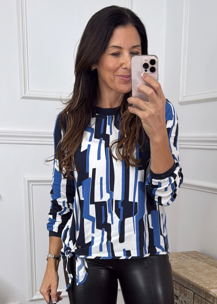 Isabella Navy Blue Patterned Blouse