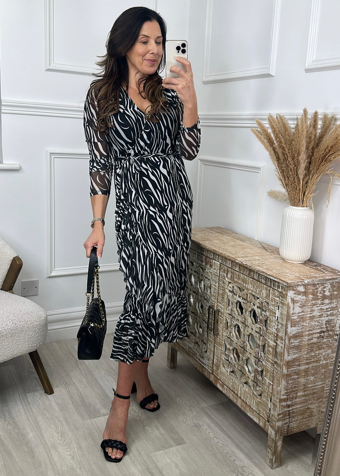 Beatrice Black Animal Print Wrap Dress