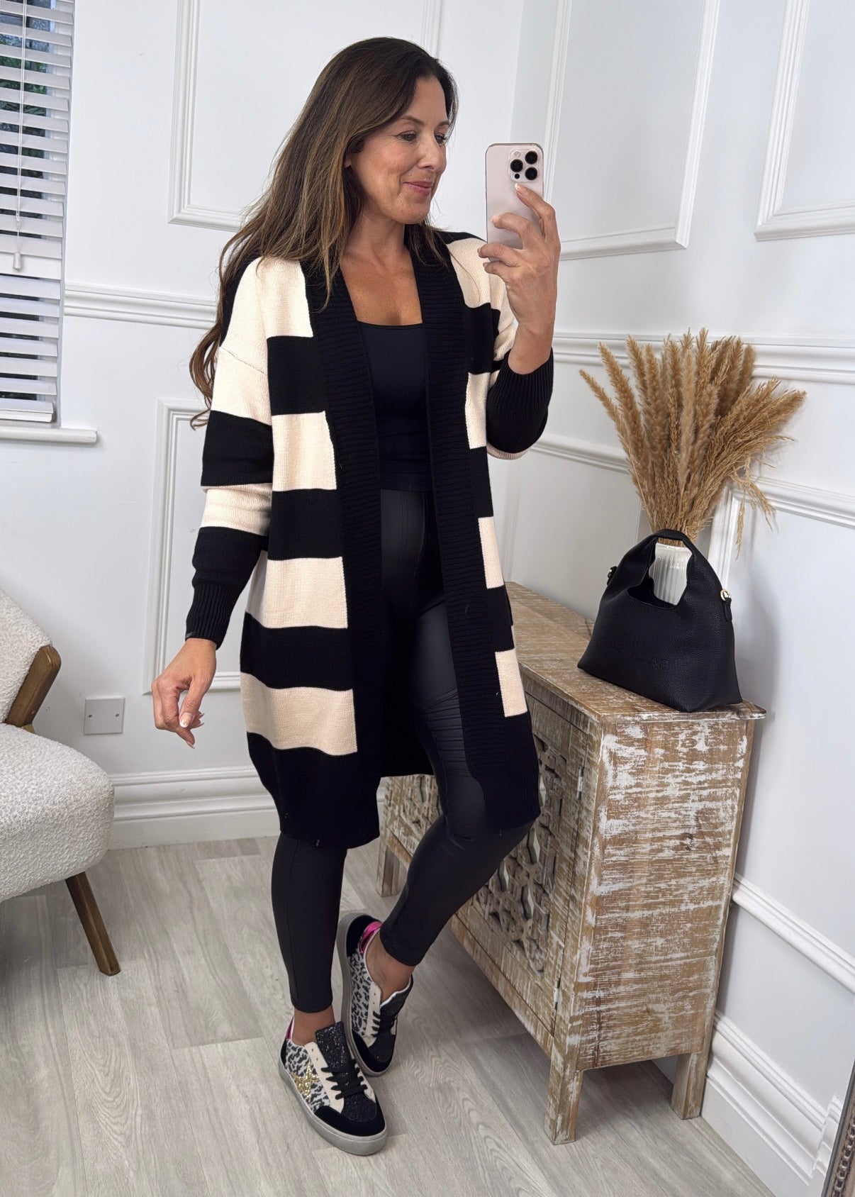 June Black and Cream Striped Cardigan