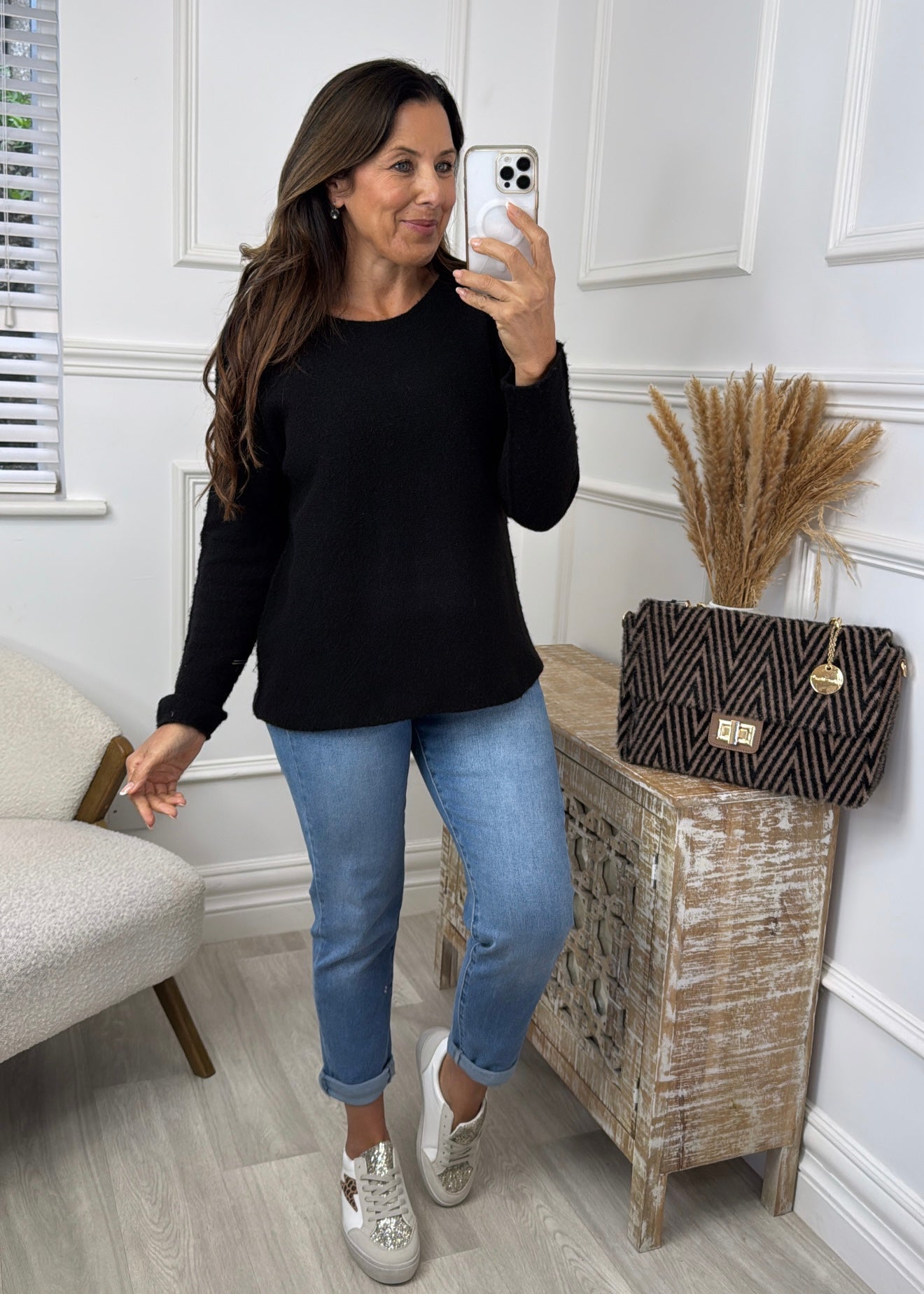 Honor Black Wide Neck Knit Jumper