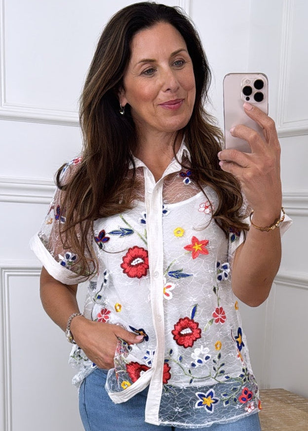 Cleo Beige Embroidered Shirt