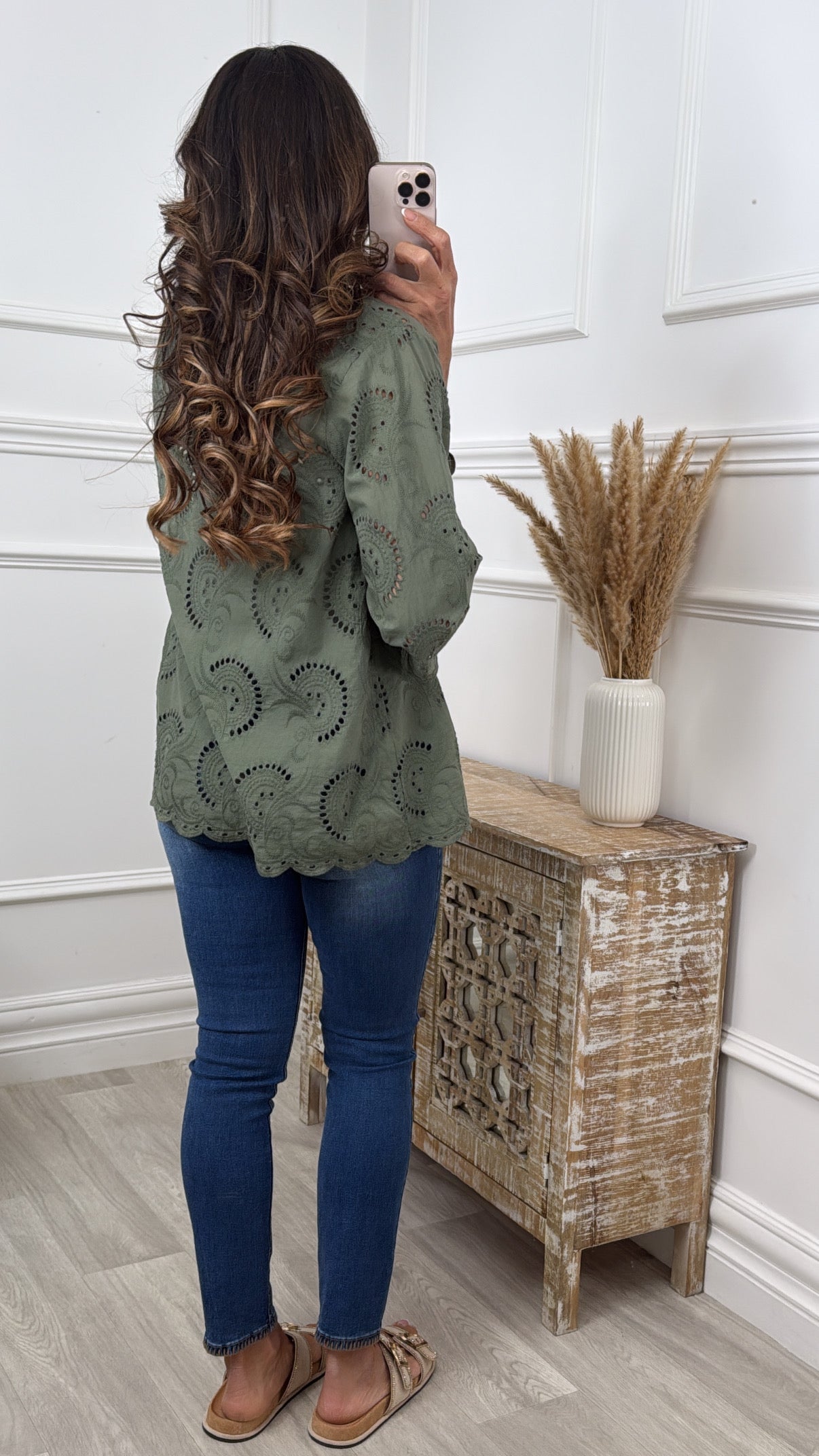 Holly Khaki Broderie Blouse