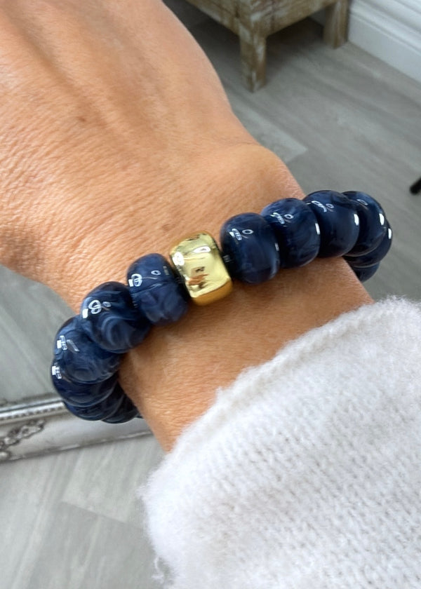 Liana Marbled Navy Beads Stretch Bracelet