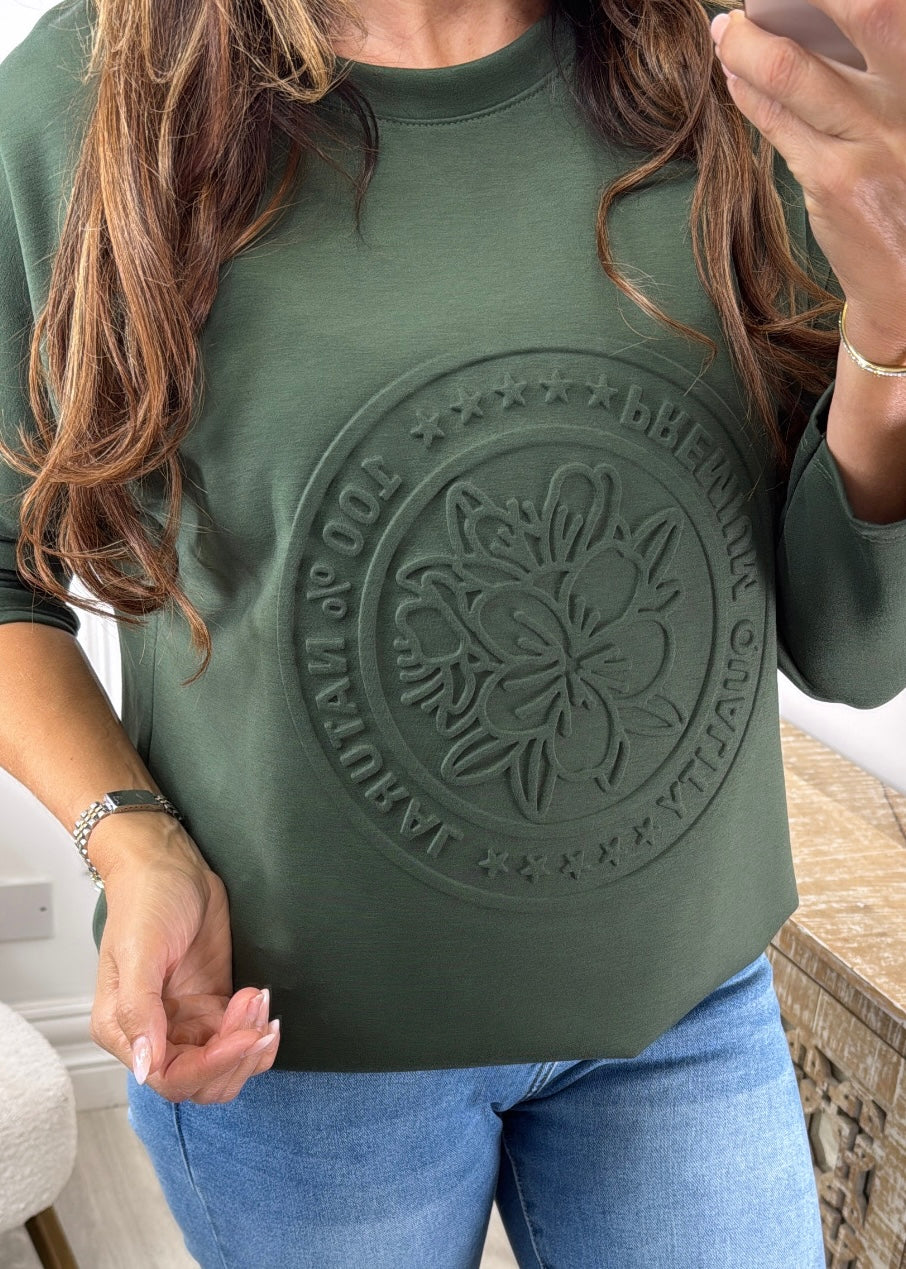 Reina Khaki Embossed Sweat Shirt