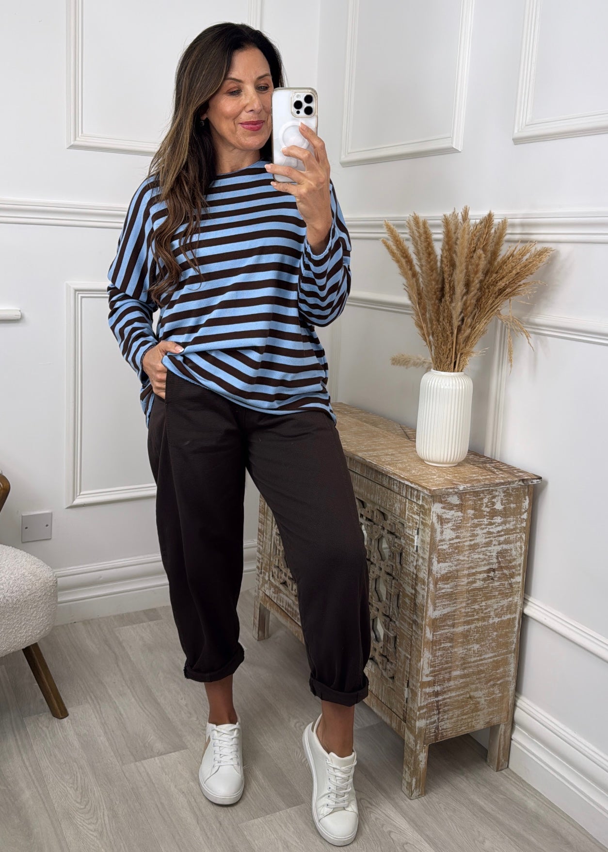 Viola Blue and Brown Striped Top