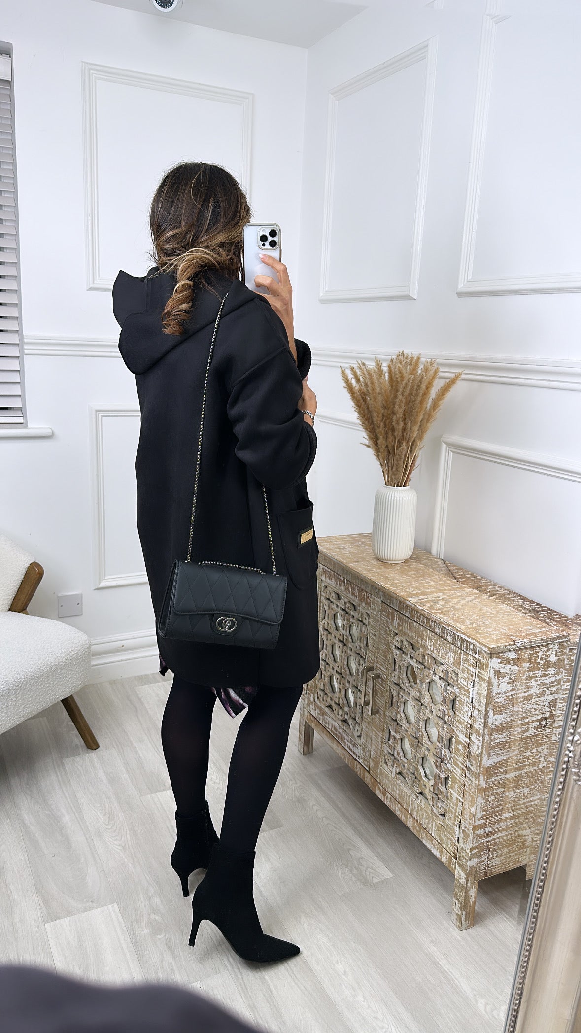 Caitlin Black Suedette Duster Coat