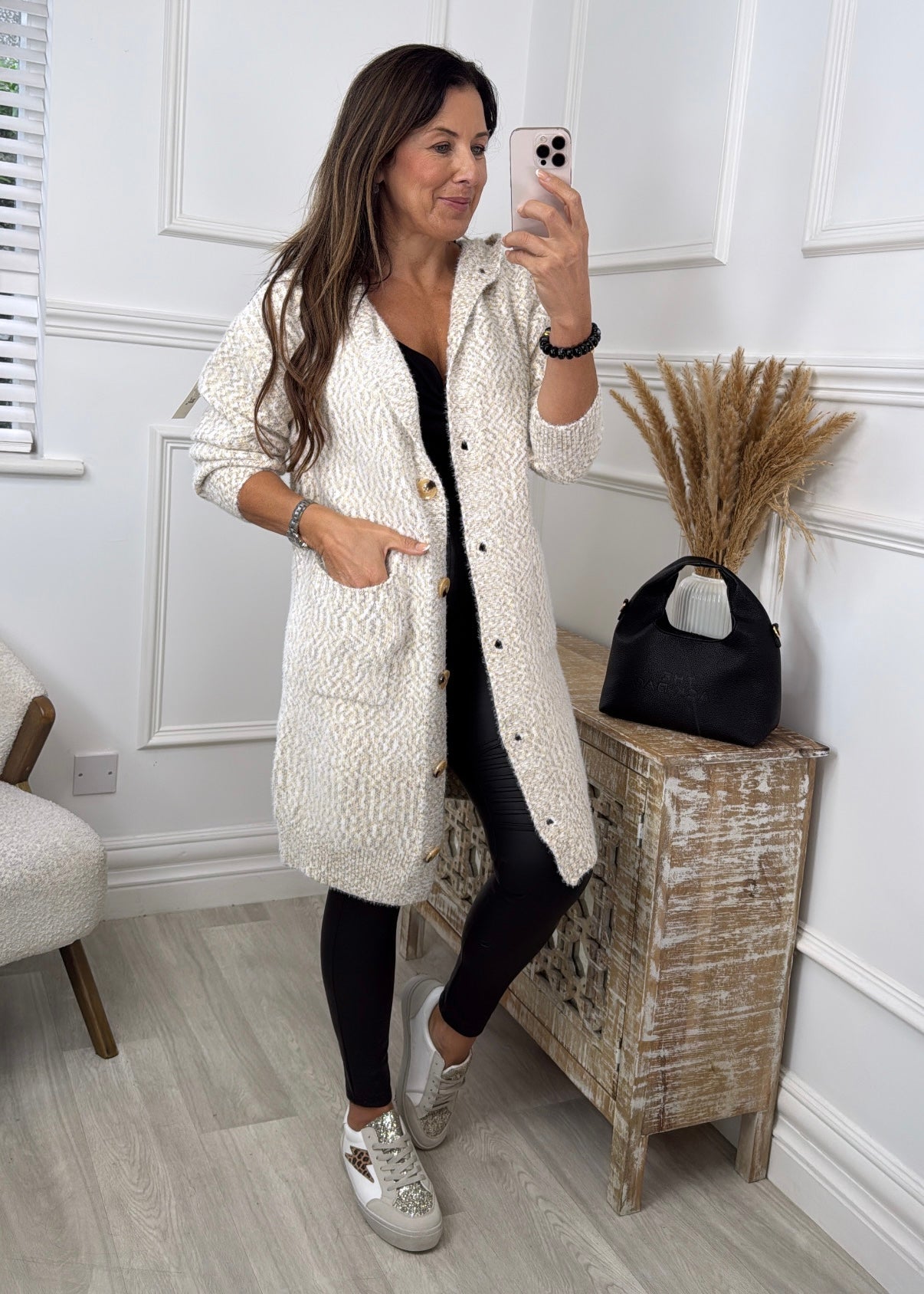 Harper Grey/Yellow Button Cardigan
