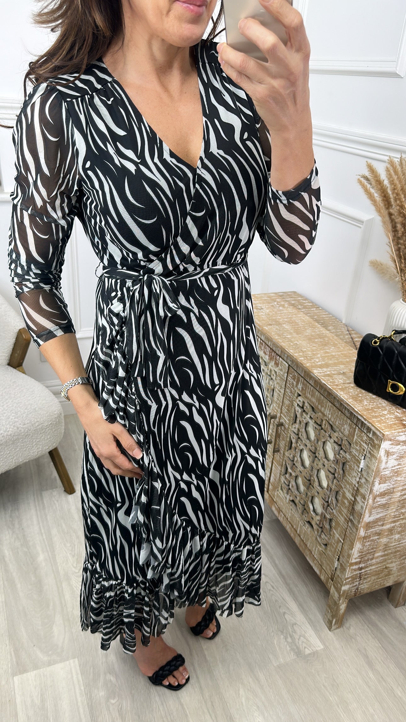 Beatrice Black Animal Print Wrap Dress