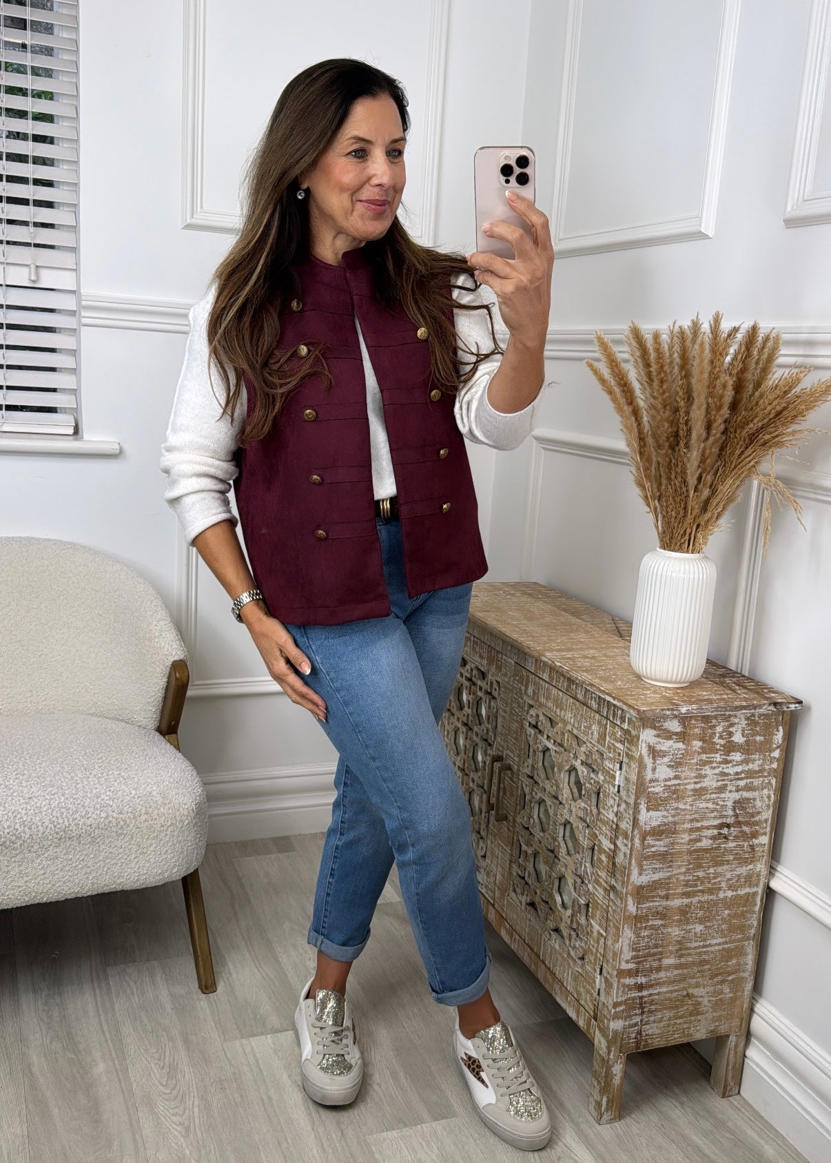 Katie Wine Button Waistcoat