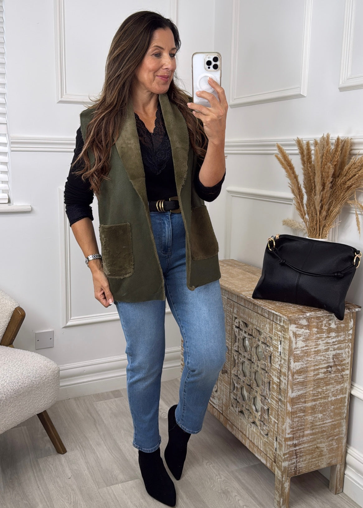 Loretta Khaki Suede Feel Waistcoat