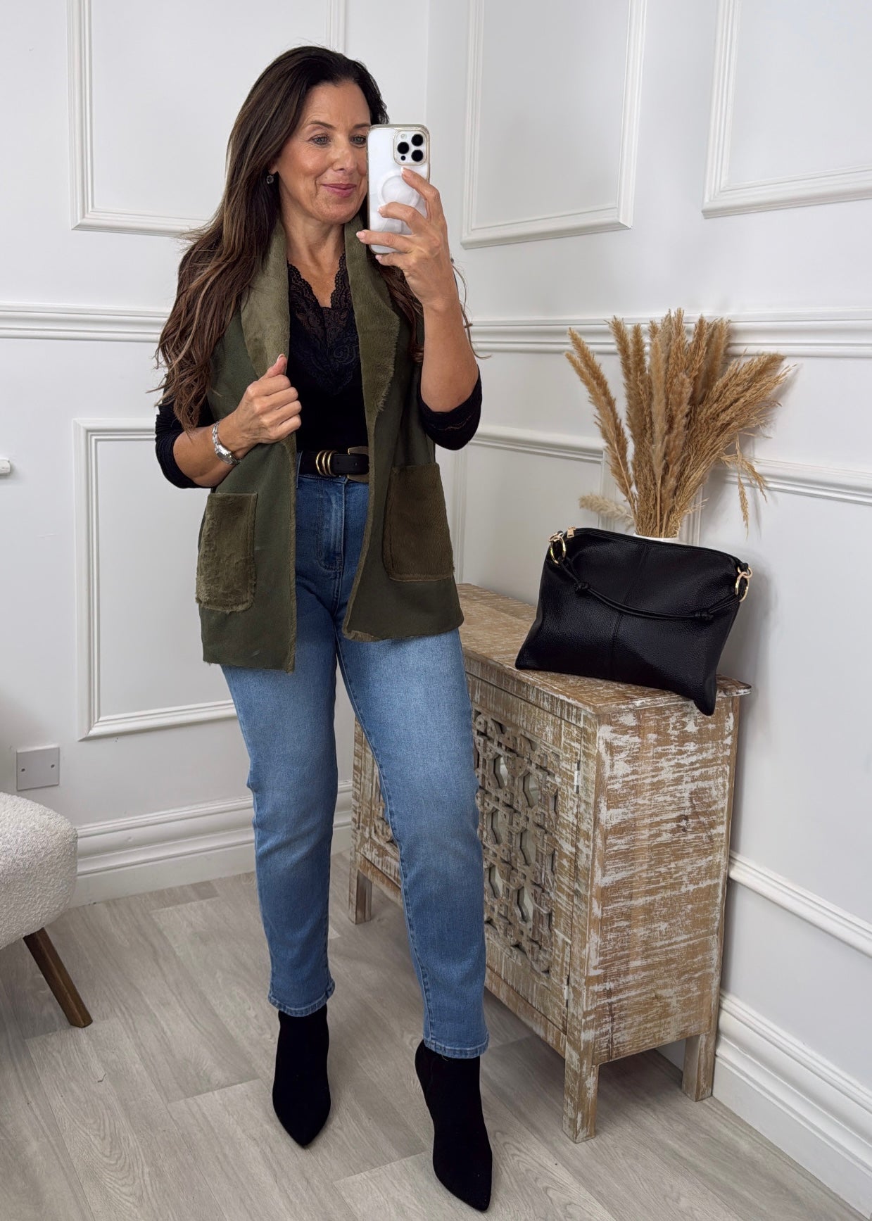 Loretta Khaki Suede Feel Waistcoat