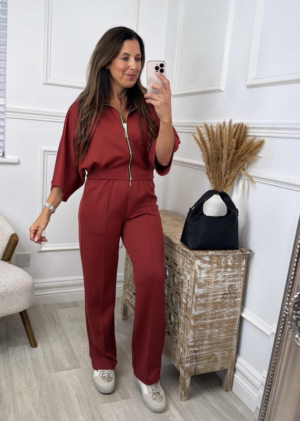 Rachel Rust Two Piece Zip Jacket Set