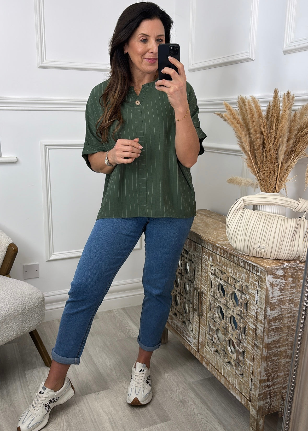 Valencia Khaki Striped Top