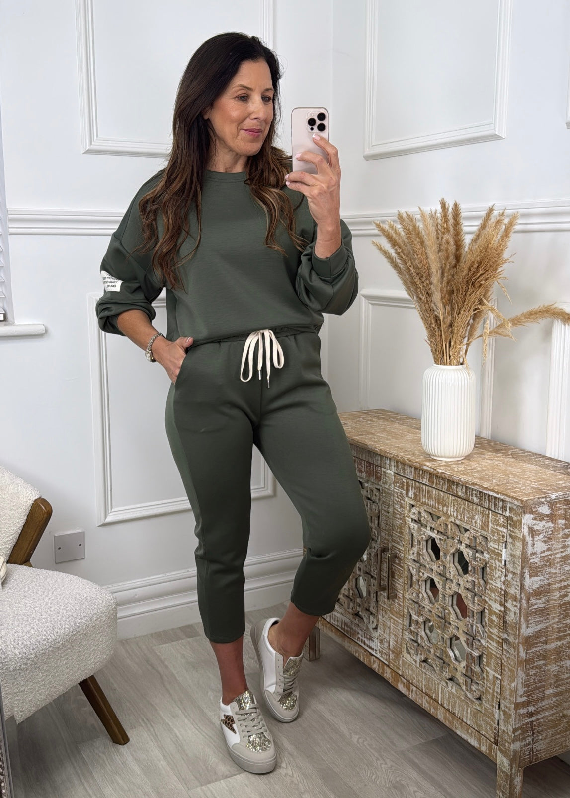Liana Khaki Dropped Sleeve Sweatshirt Set