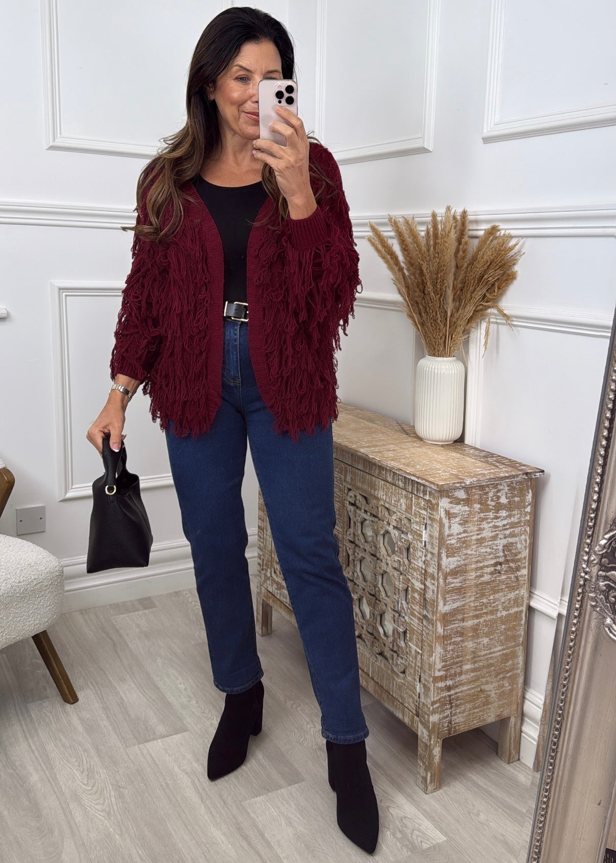 Lizeth Wine Shaggy Cardigan