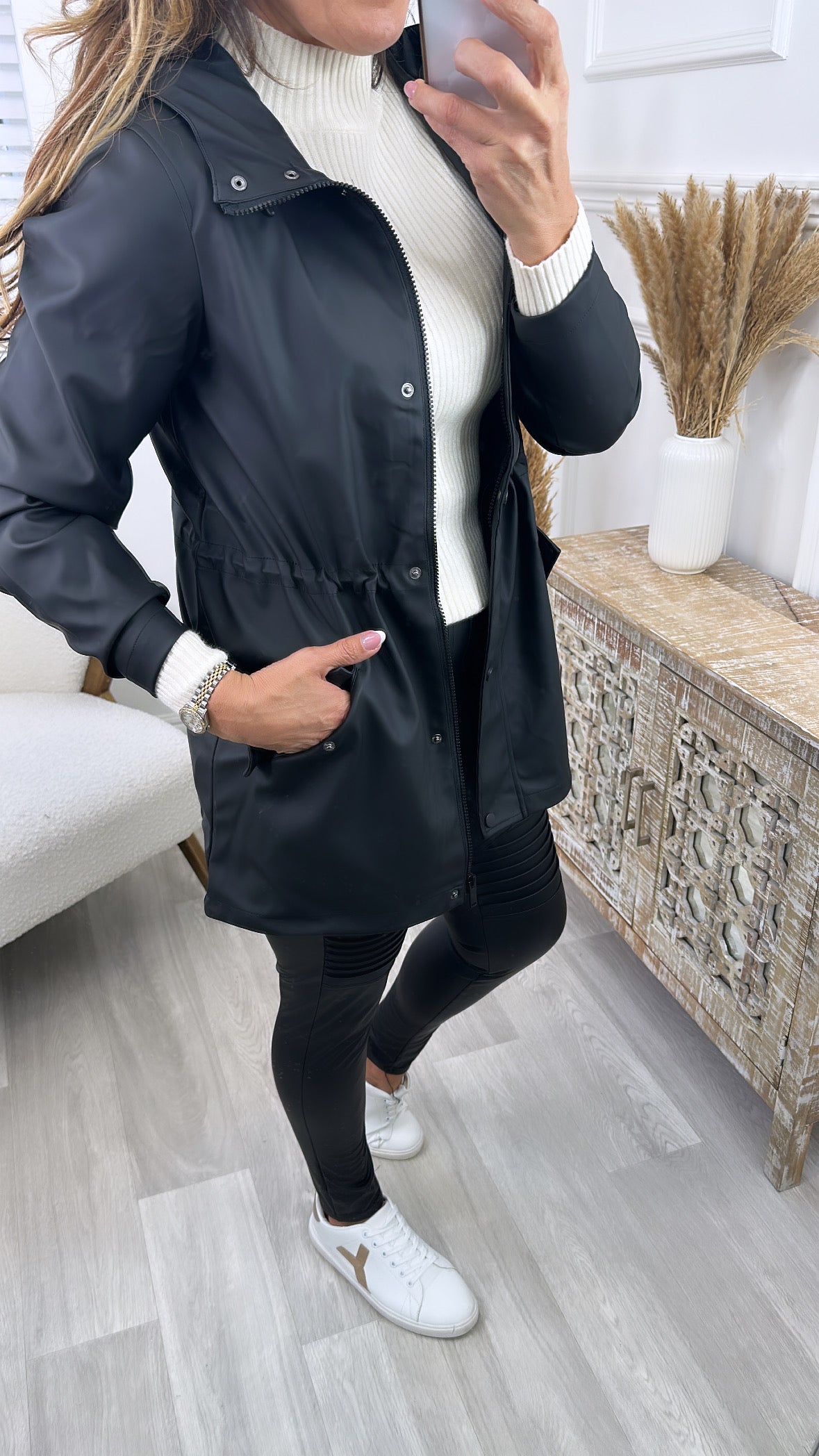 Malou Black Coated Rain Jacket