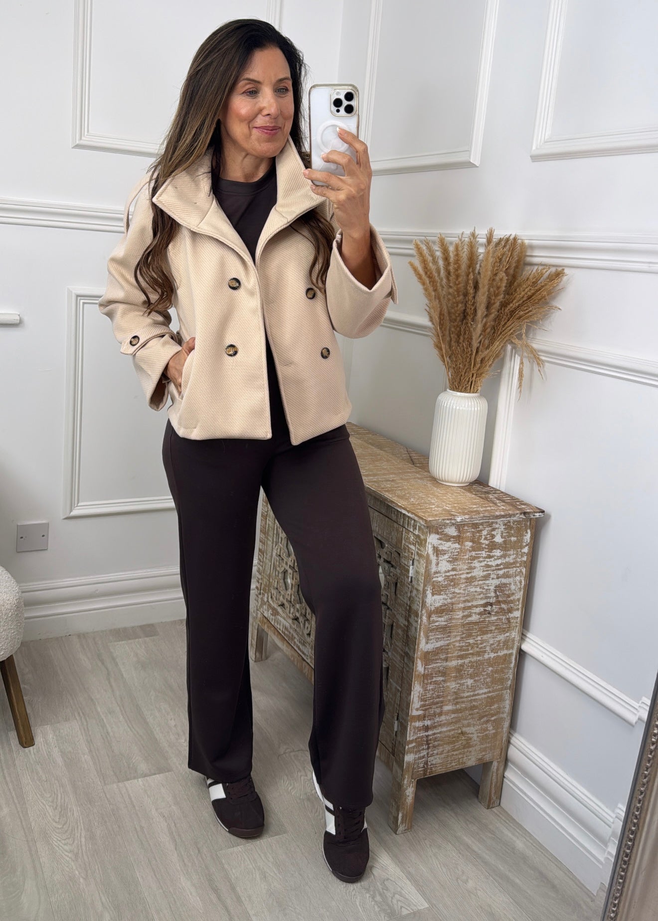 Roisin Beige Jacket With  Buttons