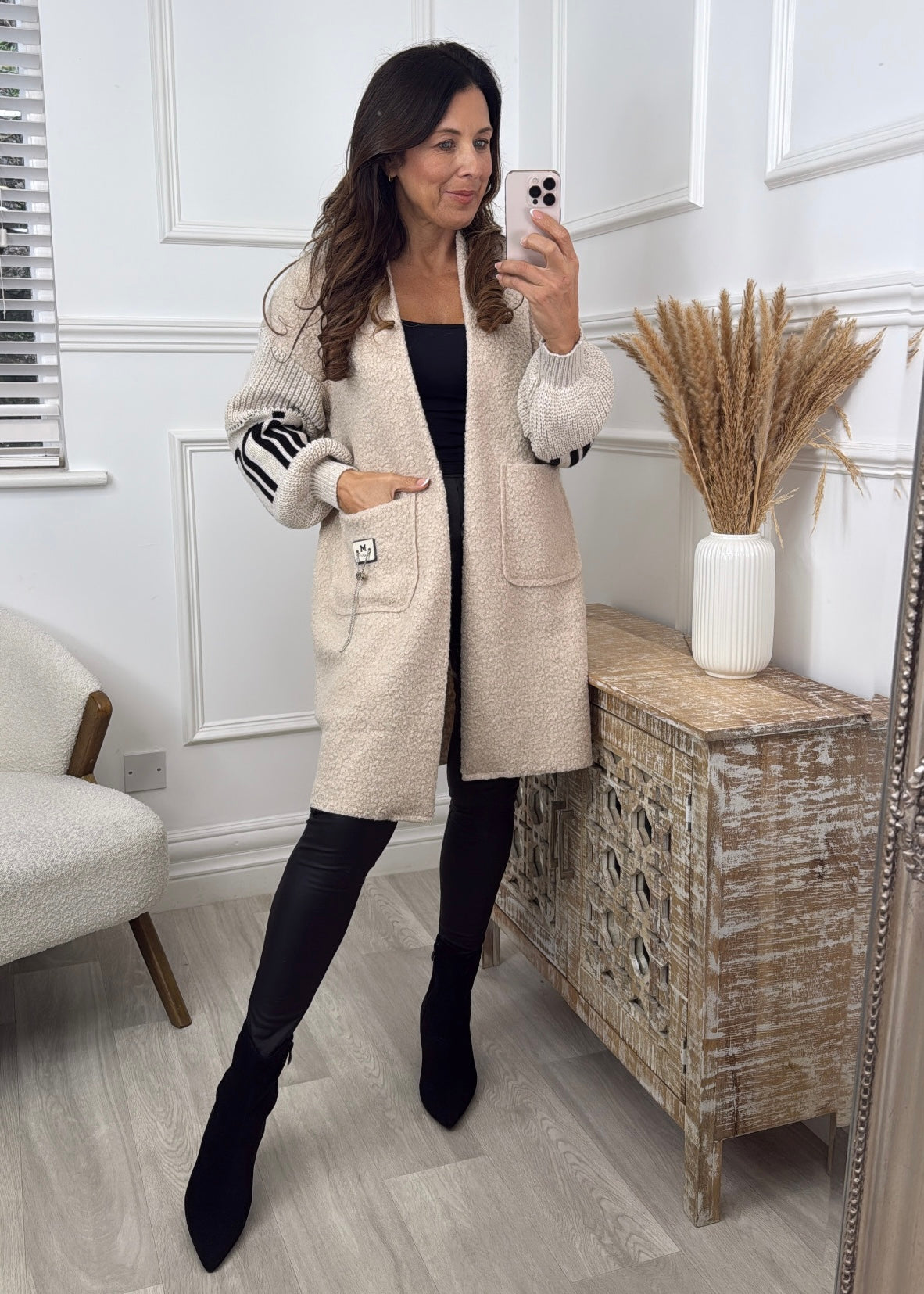 Ashley Beige Knit Sleeve Coatigan