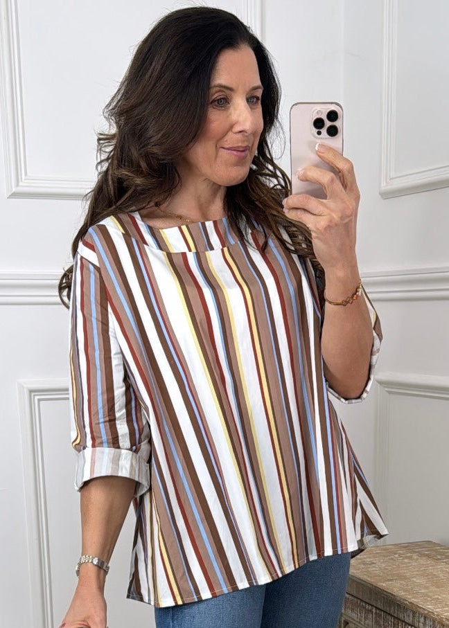 Maretta Brown Stripe Top