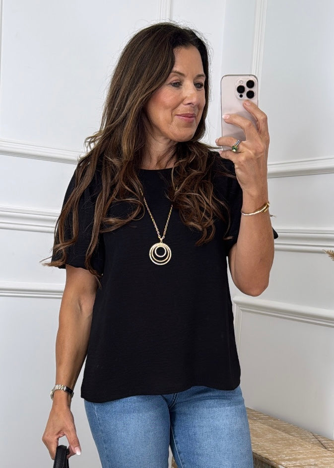 🖤Pre Order🖤 Shelly Black Balloon Sleeve Top with Necklace