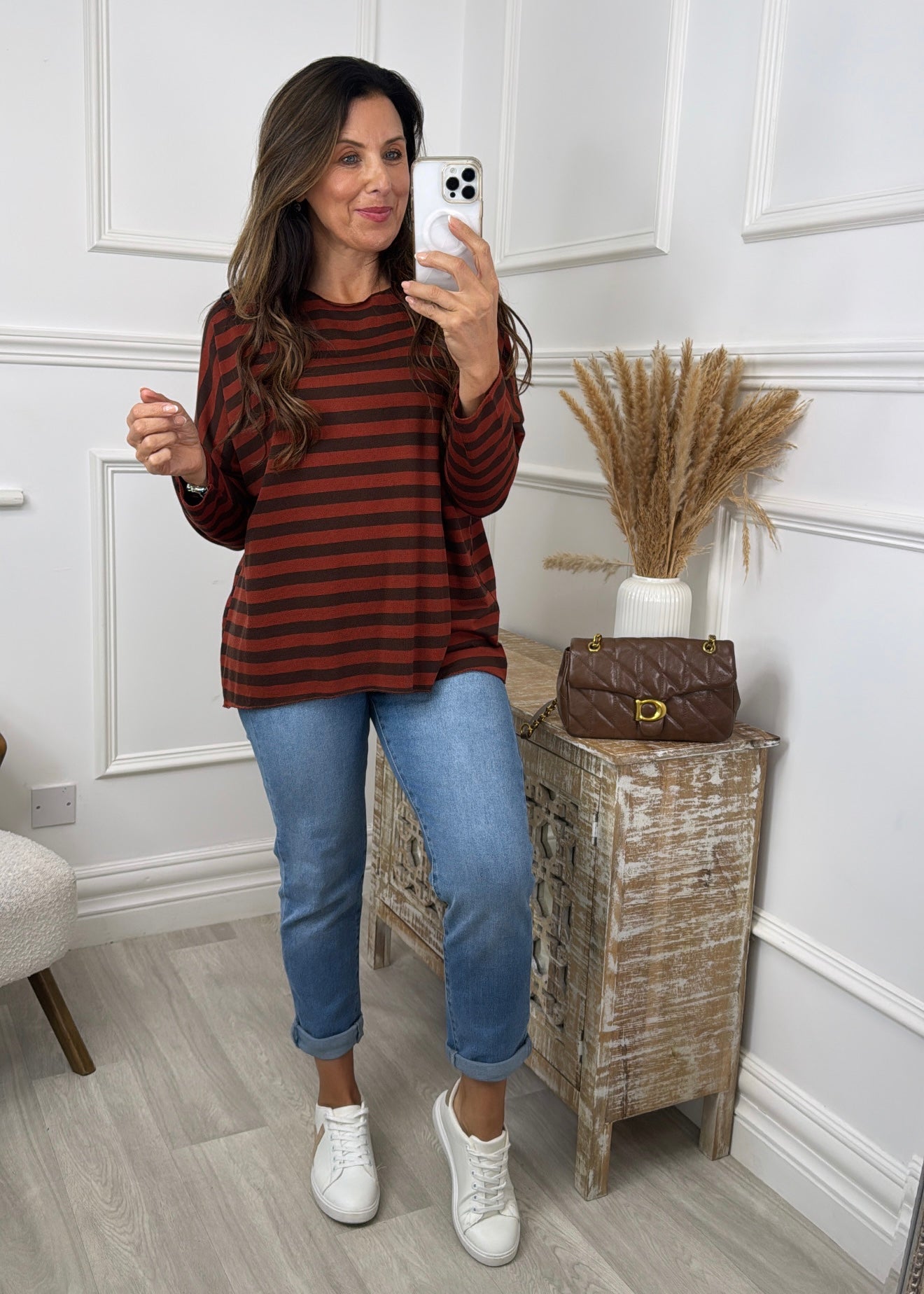 Viola Brown and Rust Striped Top