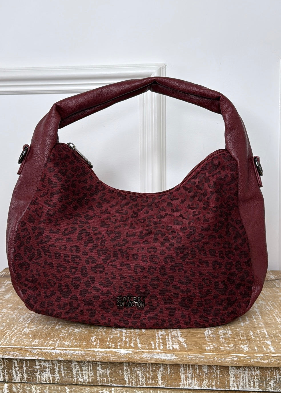 Yoshie Dark Red Leopard Print Shoulder Bag