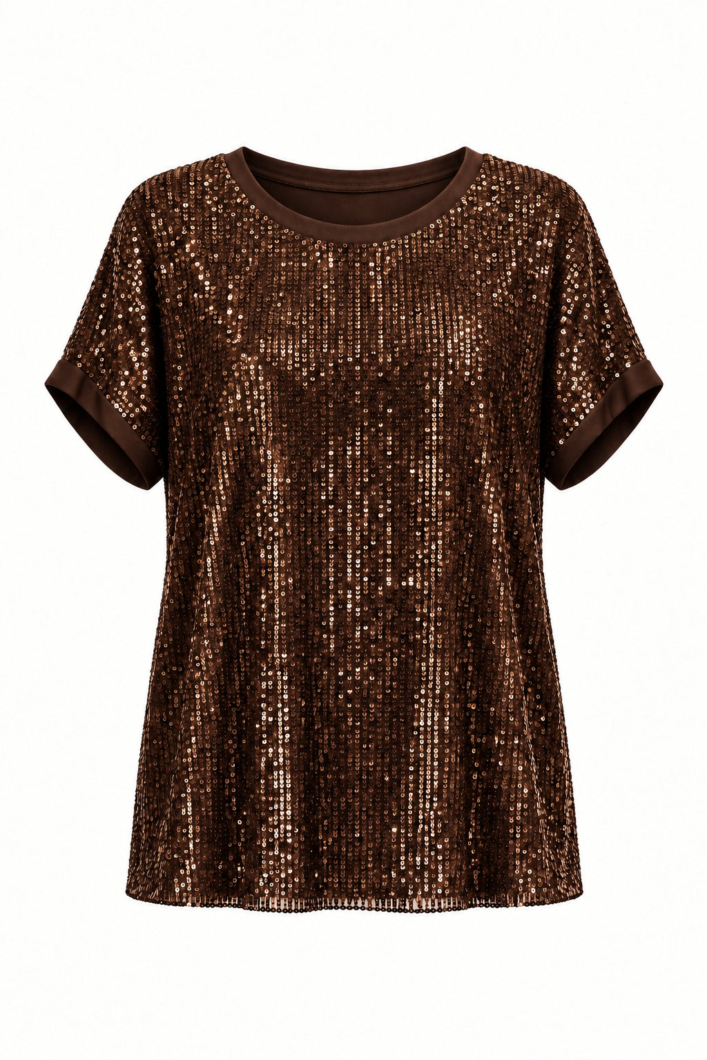 Matilda Brown Sequin Short Sleeve Top