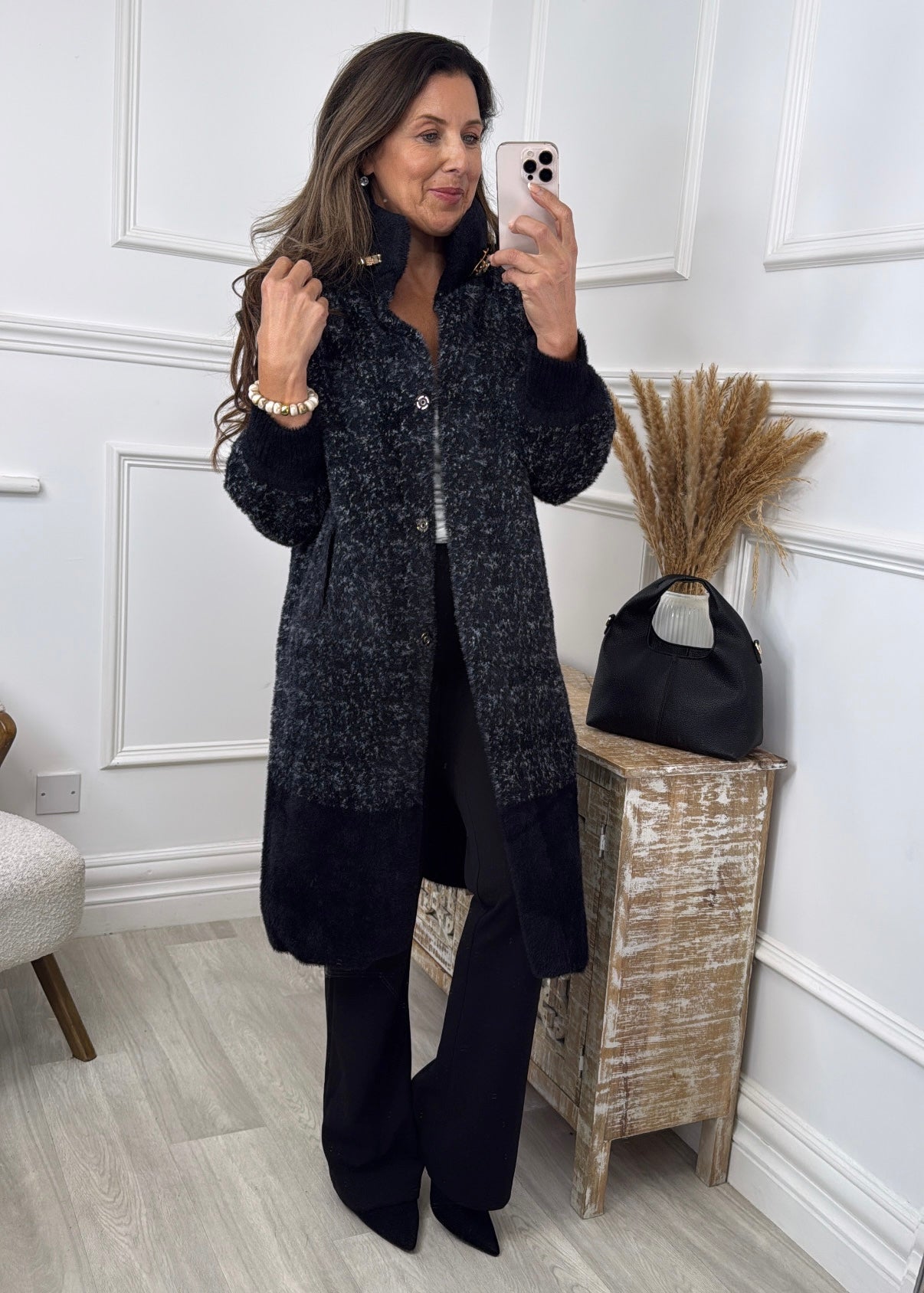 Bronwyn Black Mid Length Coatigan