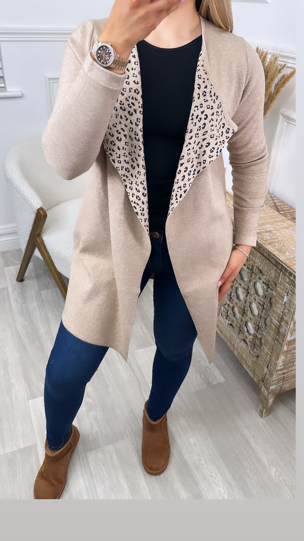 Goja Beige Leopard Lapels Cardigan