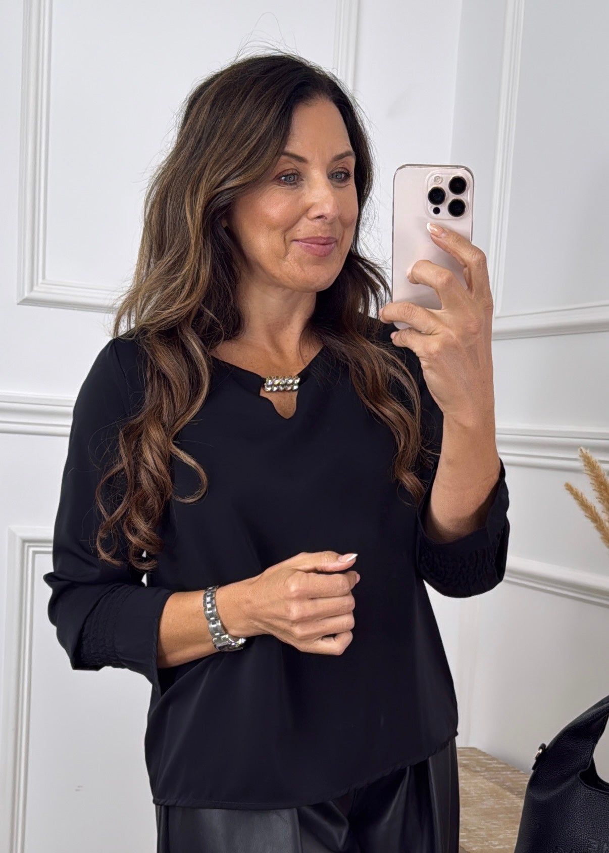Kelly Black Diamond Clasp Long Sleeve Top