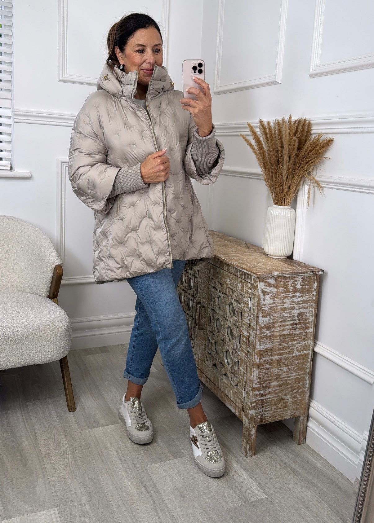 Hallie Beige Tube Cuff Jacket