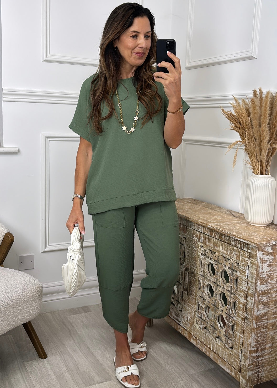 Portia Khaki Short Sleeve Set🖤Pre Order🖤