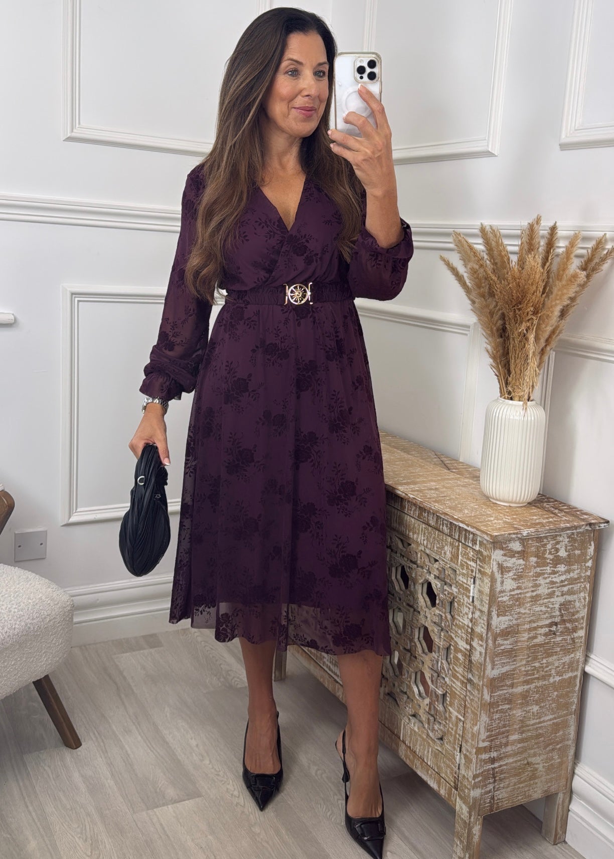 Sofia Wine Floral Belted Dress