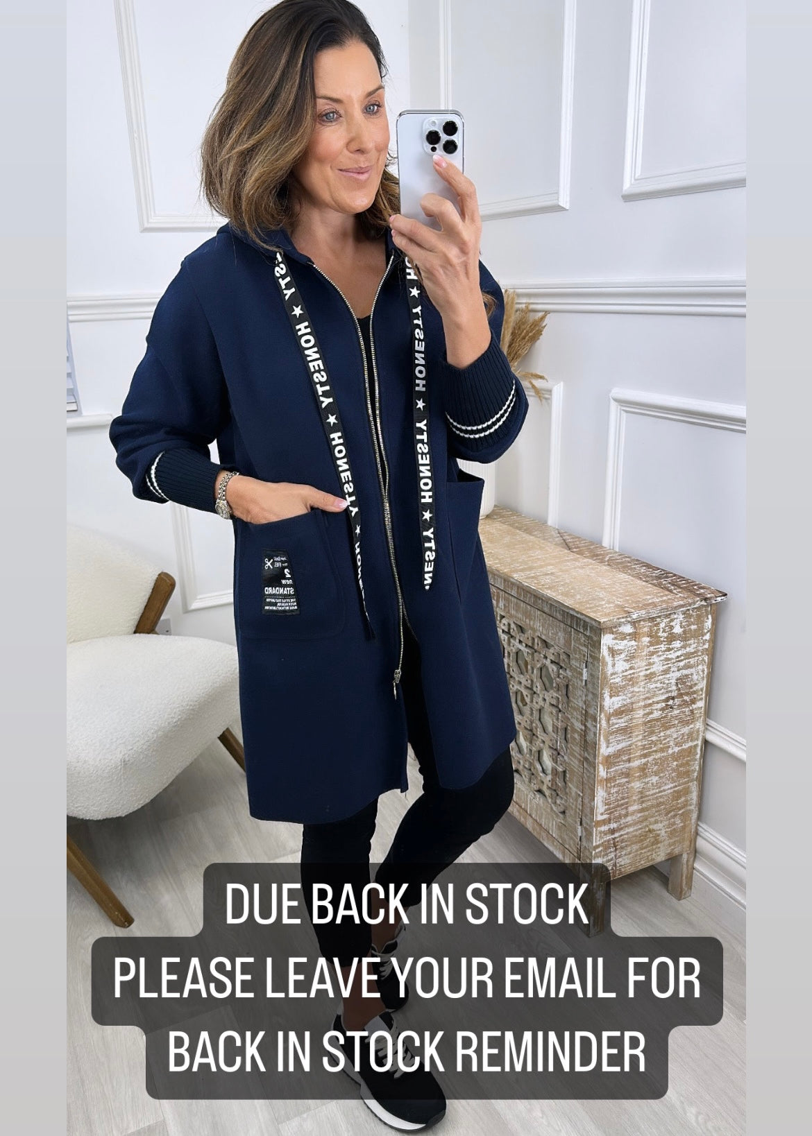 Enya Navy Hooded Duster Jacket