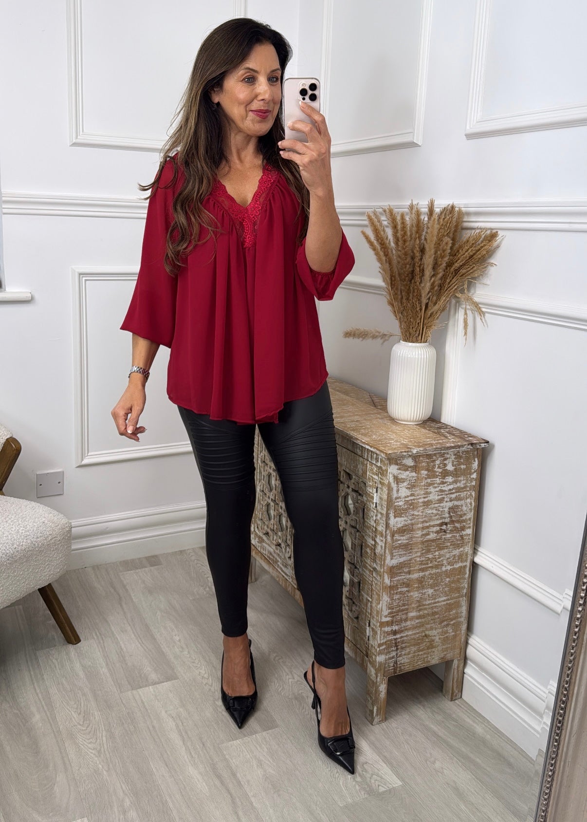 Martha Wine V-Neck Top