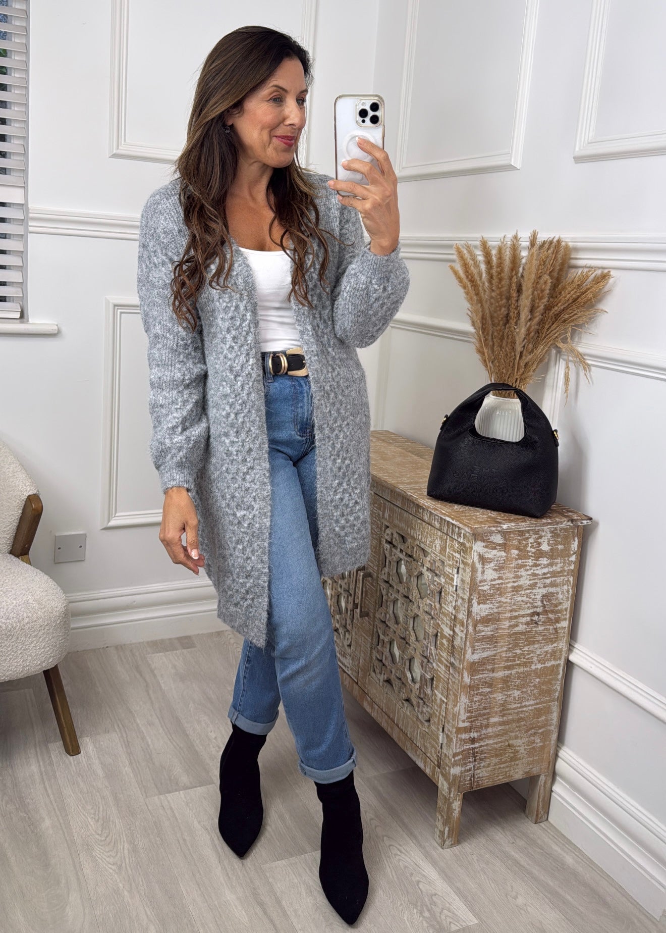 Gemma Grey Textured Knit Cardigan