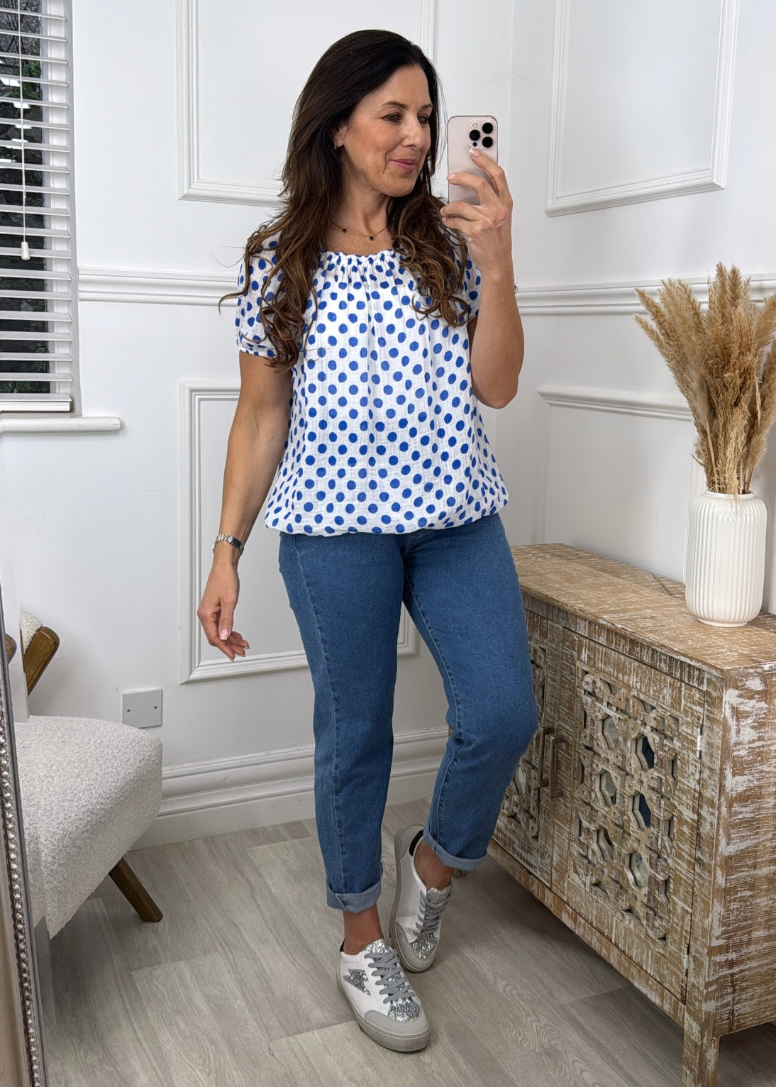 Solange Royal Blue Polka Dot Blouse