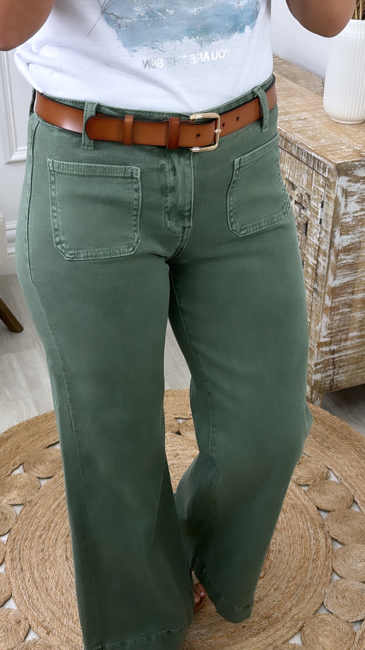 Zoya Green Wide Leg Jeans