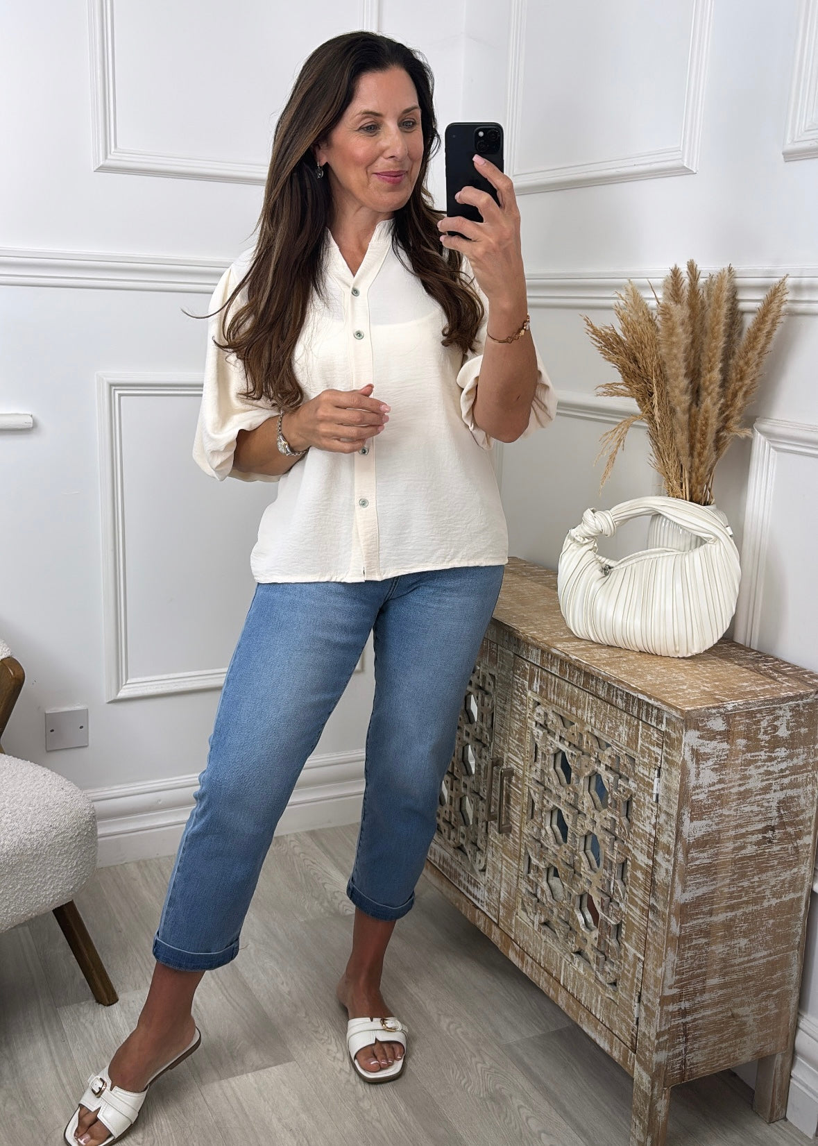 Bernice Cream Balloon Sleeve Blouse