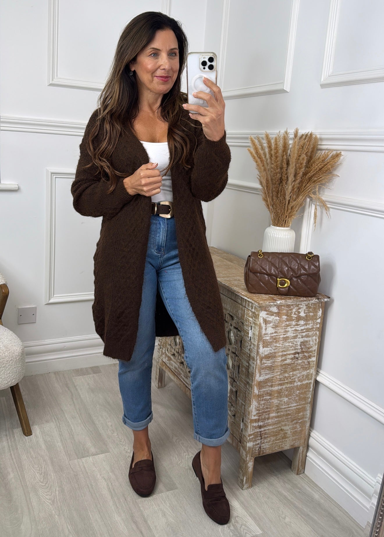 Gemma Brown Textured Knit Cardigan