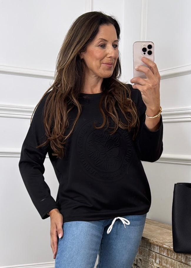 Reina Black Embossed Sweat Shirt