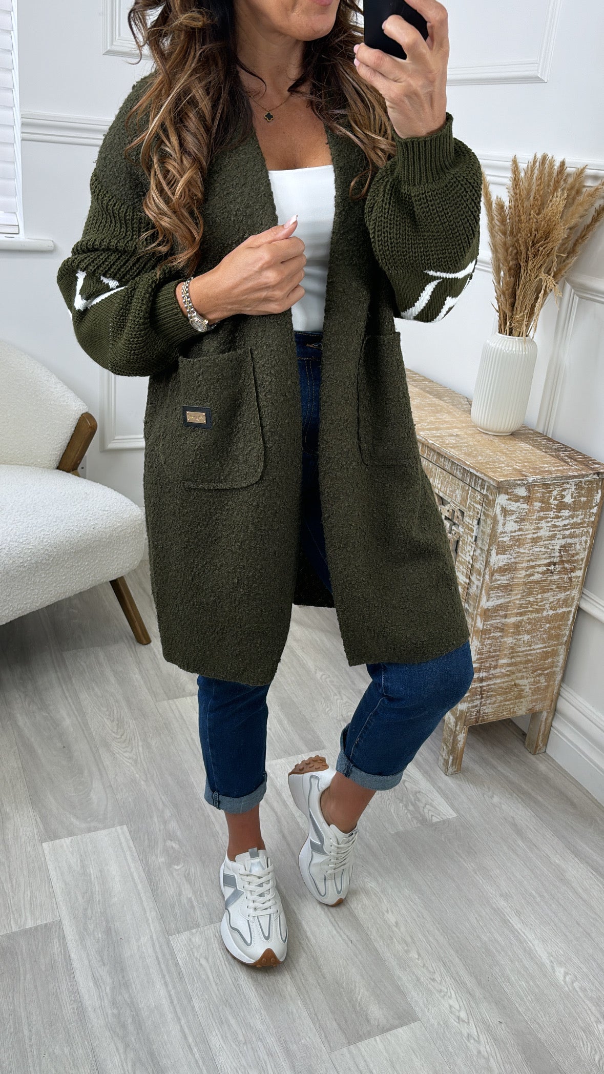 Yvonne Khaki Heart Sleeve Coatigan