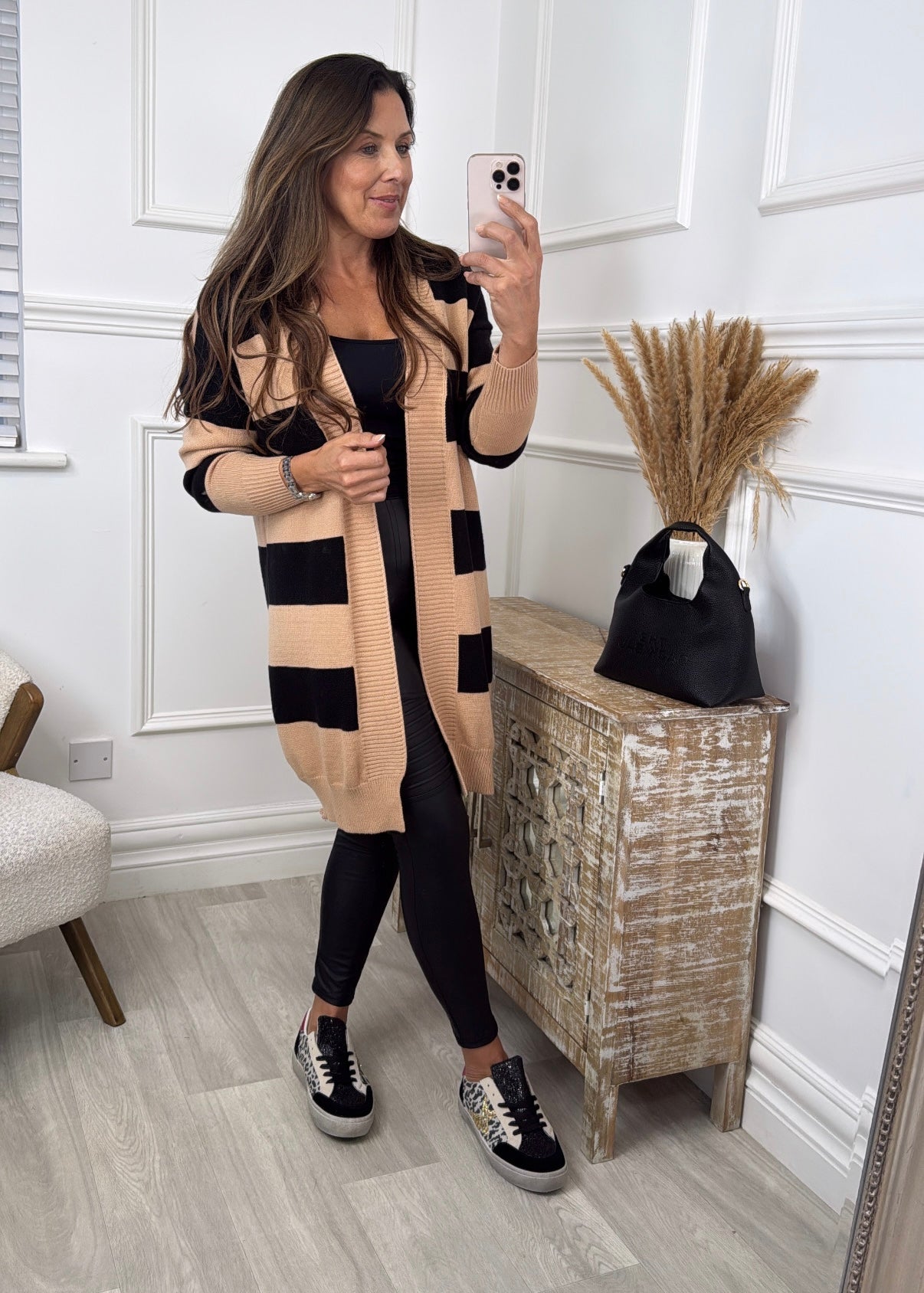 June Black and Camel Striped Cardigan