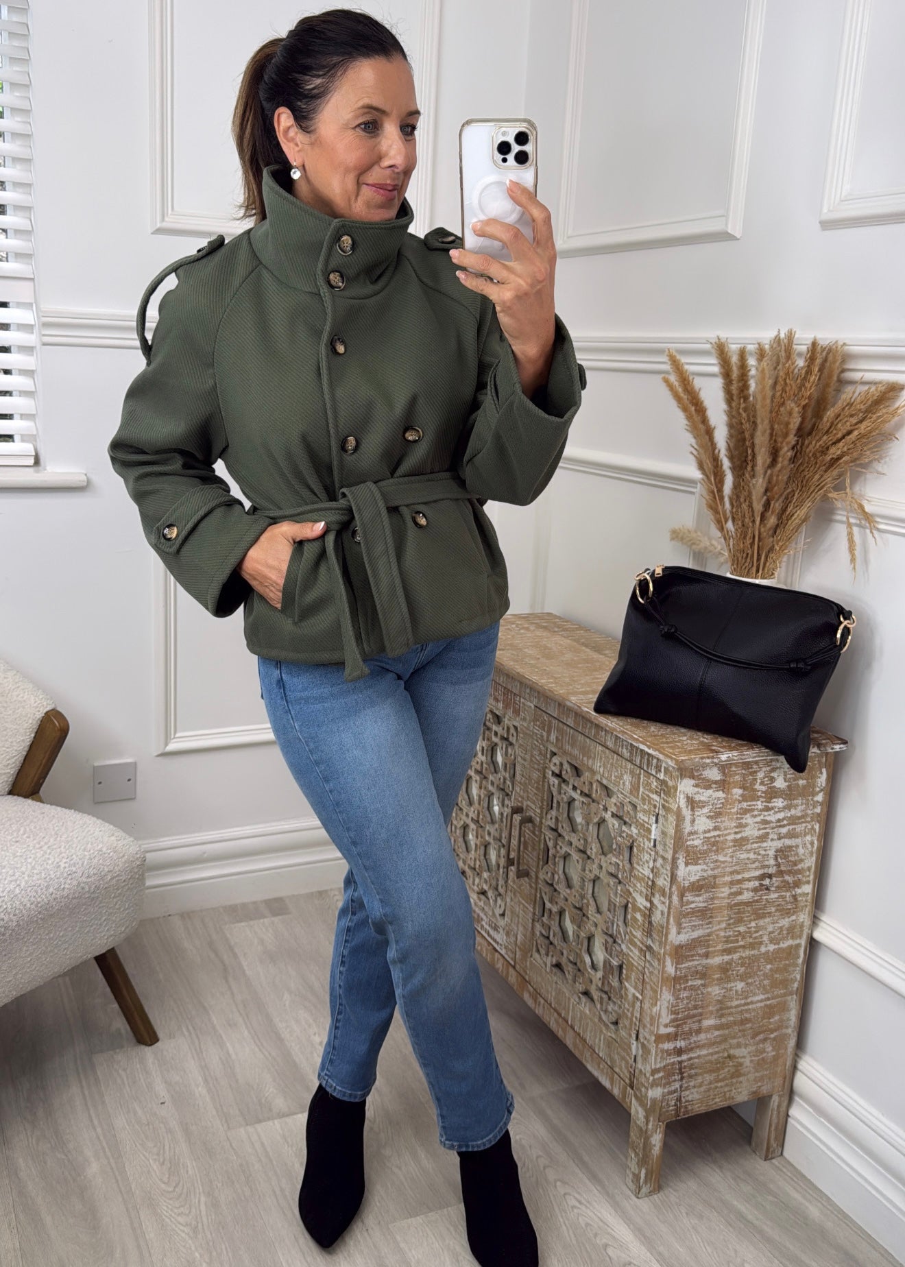 Roisin Khaki Jacket With  Buttons